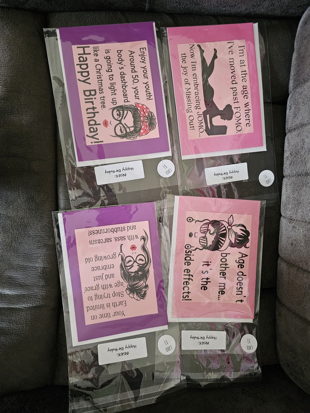 Funny Pink & Purple Birthday Cards - Pack of 4